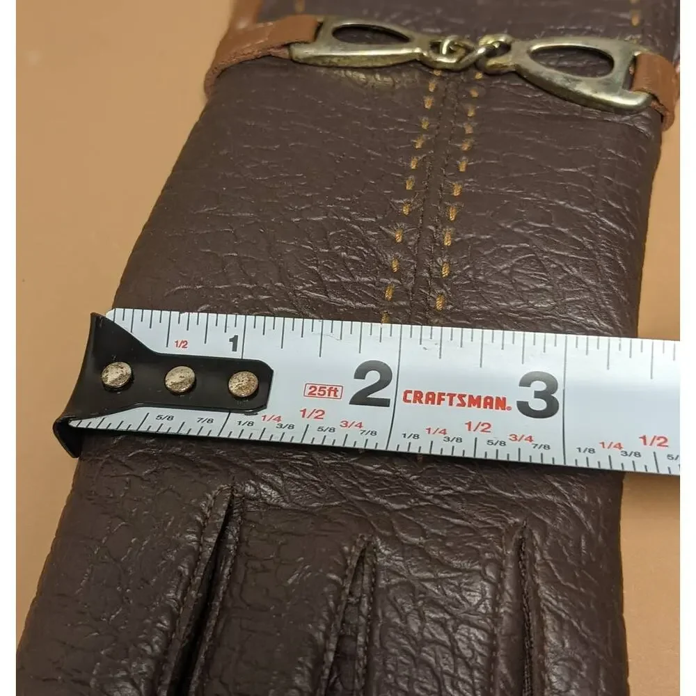 English Village Faux Leather VINTAGE Gloves Faux Fur Lined Size B Metal Accents